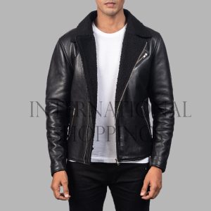 Black Shearling Black Leather Jacket