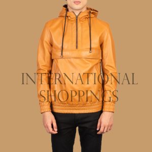 Hooded Leather Pullover Jacket